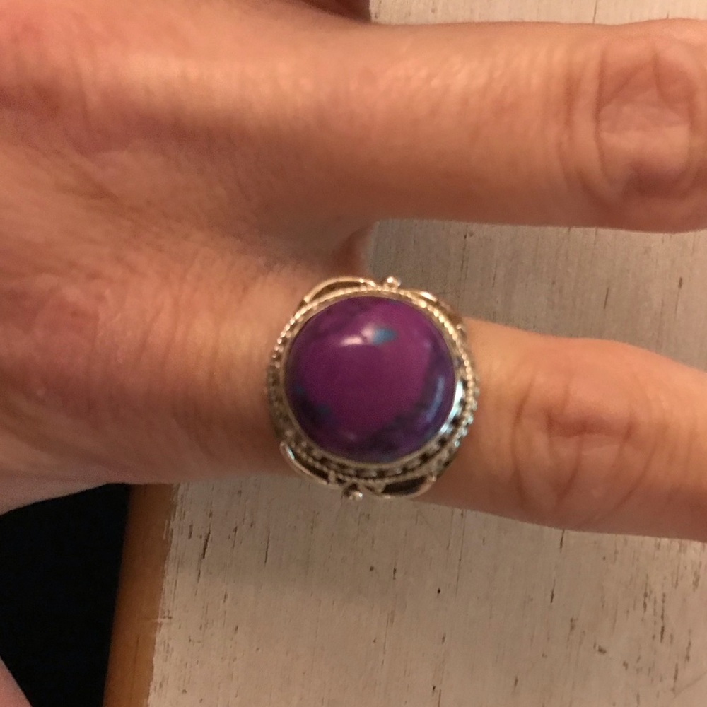 Purple turquoise set in sterling silver size 9